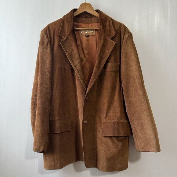 Deerskin Suede Trading Post Mens Two Button Blazer Jacket Tan 100%Leather  Sz 44